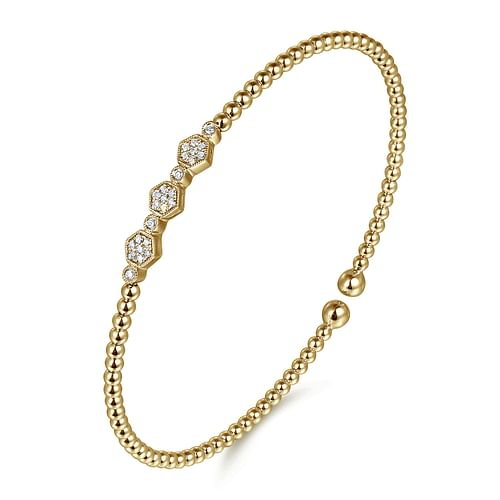 14K Yellow Gold Bujukan Bead and Hexagon Cluster Diamond Bangle