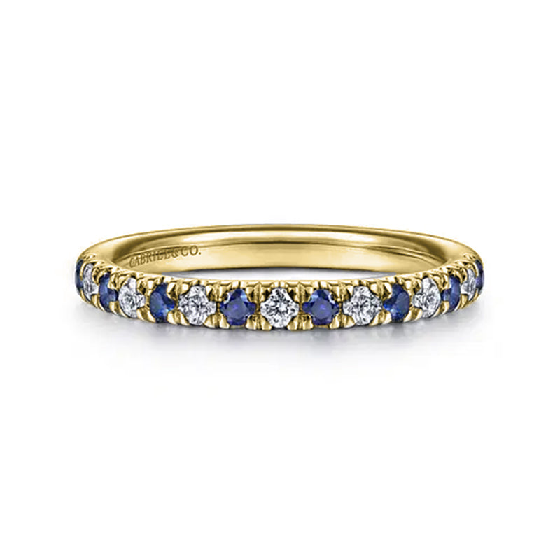 14K Yellow Gold 15 Stone Diamond and Sapphire Anniversary Band