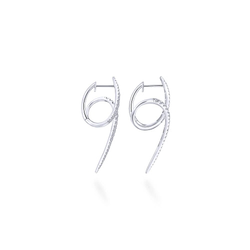 14K White Gold Swirling 40mm Diamond Huggies