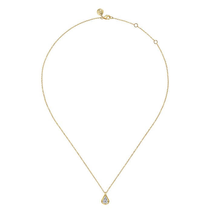 14K White and Yellow Gold Diamond Teardrop Pendant Necklace