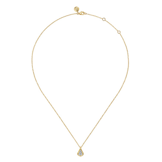 14K White and Yellow Gold Diamond Teardrop Pendant Necklace
