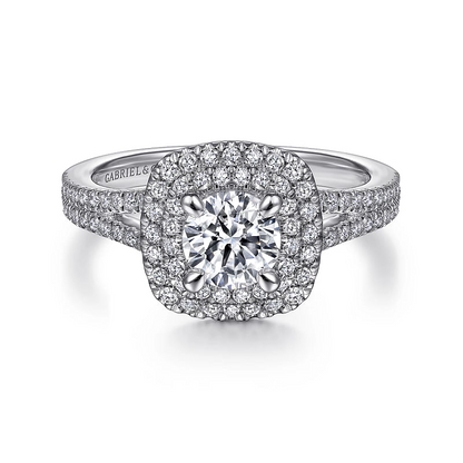Gabriel & Co | Bette - 14K White Gold Round Double Halo Diamond Engagement Ring