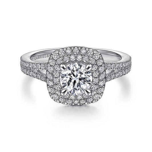 Gabriel & Co | Bette - 14K White Gold Round Double Halo Diamond Engagement Ring