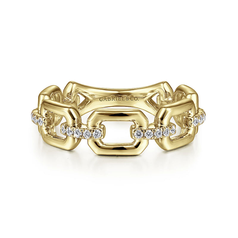 Gabriel & Co | 14K Yellow Gold Chain Link Stackable Ring Band with Diamond Connectors