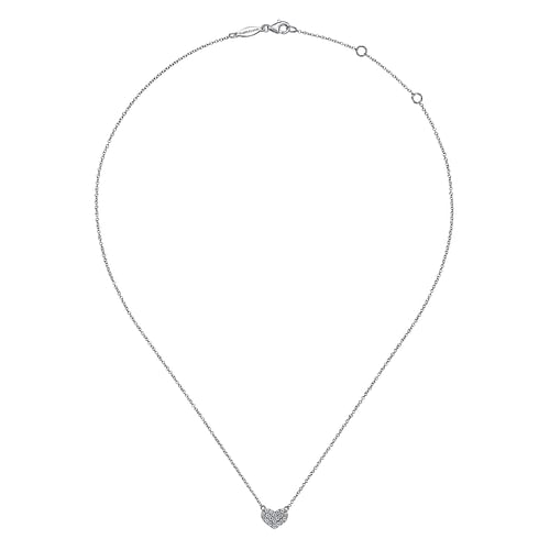 14K White Gold Pave Diamond Pendant Heart Necklace