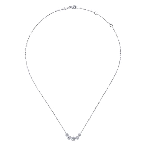14K White Gold Round Diamond Halo Bar Necklace