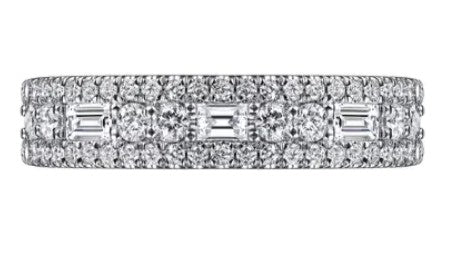 14K White Gold Round and Baguette Diamond Anniversary Band – Contemporary Collection (.91 CTW Round / .46 CTW Baguette)