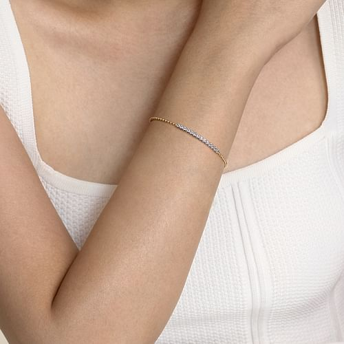 14K White and Yellow Gold White Sapphire Bar Bracelet