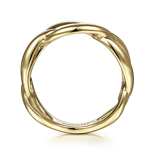 14K Yellow Gold Link Chain Wide Band Ring