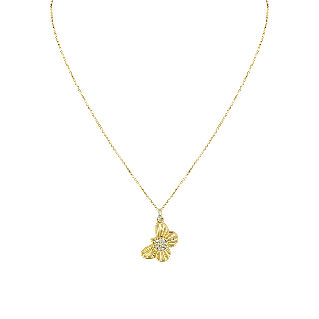 14K Lineaire Fine Line Shell Butterfly Diamond Pendant