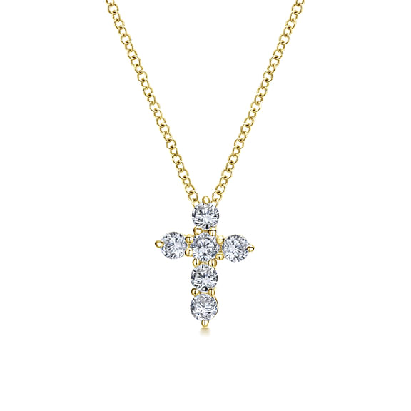 14K Yellow Gold Diamond Cross Pendant Necklace