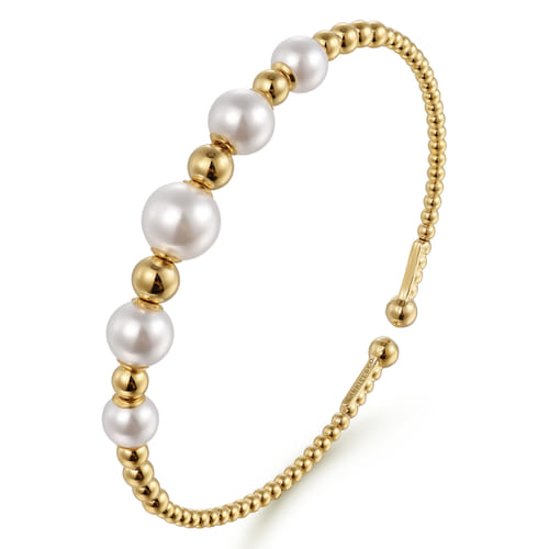 14K Yellow Gold Freshwater Pearl Bujukan Fashion Bangle (2.45 CTW)