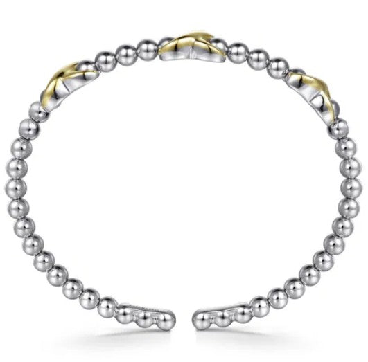 14K Yellow Gold and Sterling Silver Bujukan Station Bangle Bracelet