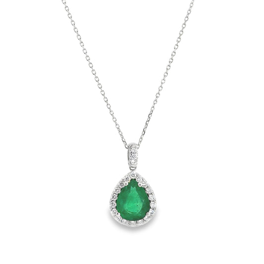14K White Gold Emerald and Diamond Necklace