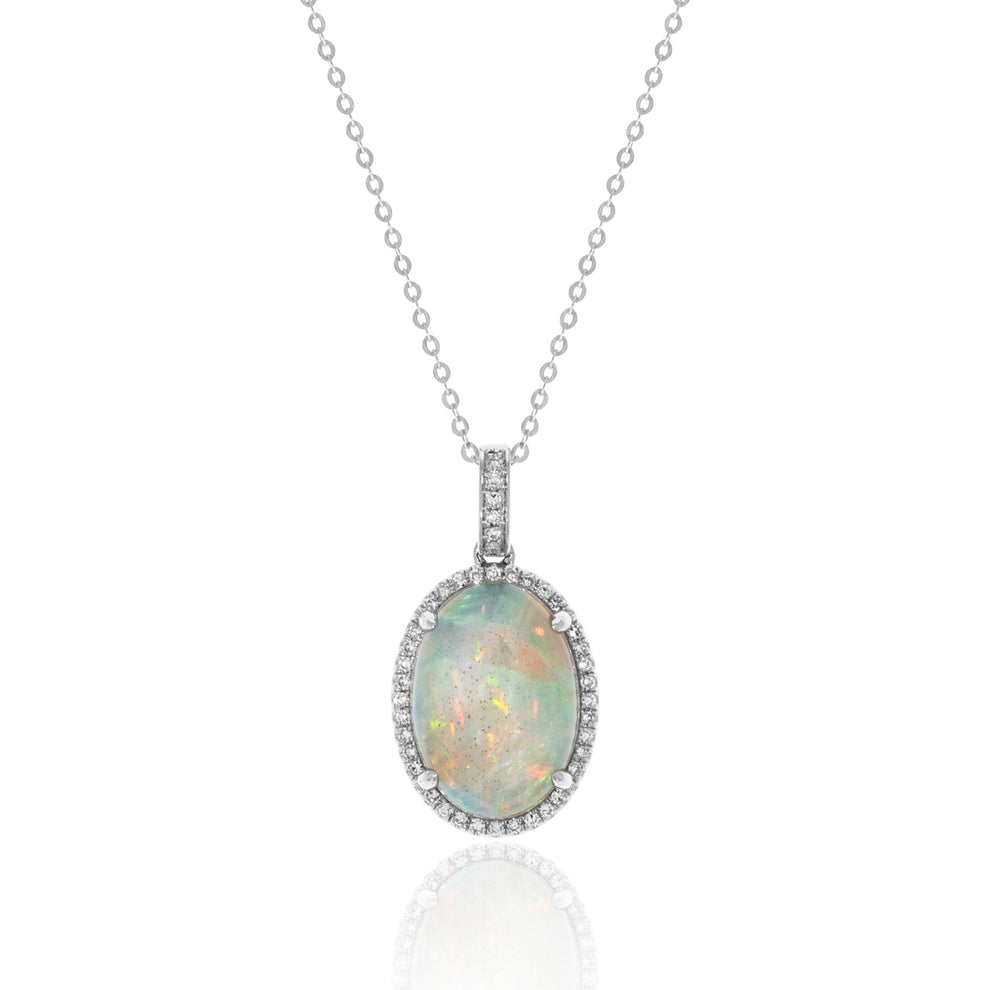 14K Opal Diamond Halo Necklace