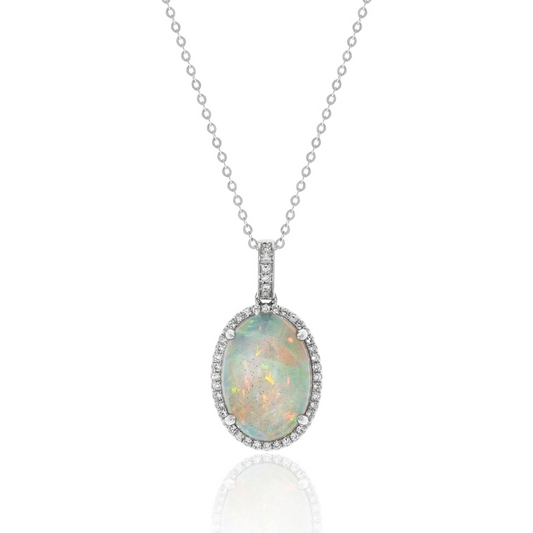 14K Opal Diamond Halo Necklace