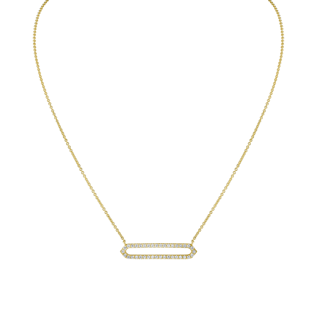 14K Shell Heritage Shell Tip Open Bar Diamond Necklace
