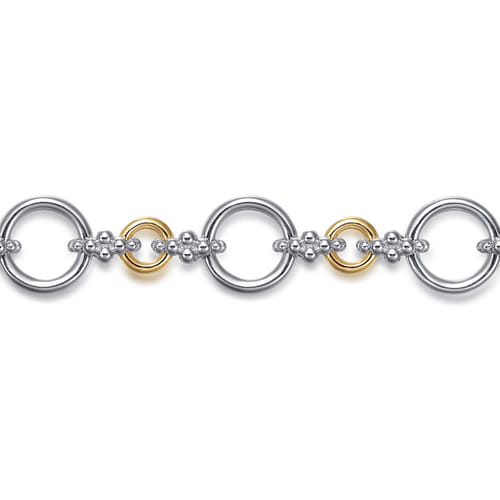 14K Yellow Gold and Sterling Silver Bujukan Hollow Tube Link Chain Bracelet