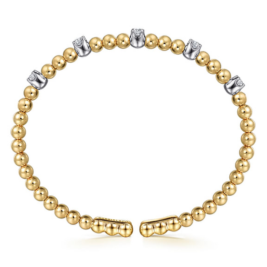 14K White and Yellow Gold Bujukan and Diamond Station Split Bangle Bracelet