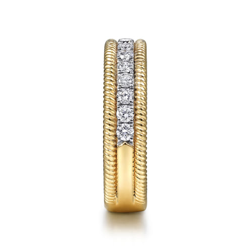 14K Yellow Gold Diamond Stackable Band with Twisted Rope Border (.49 CTW)