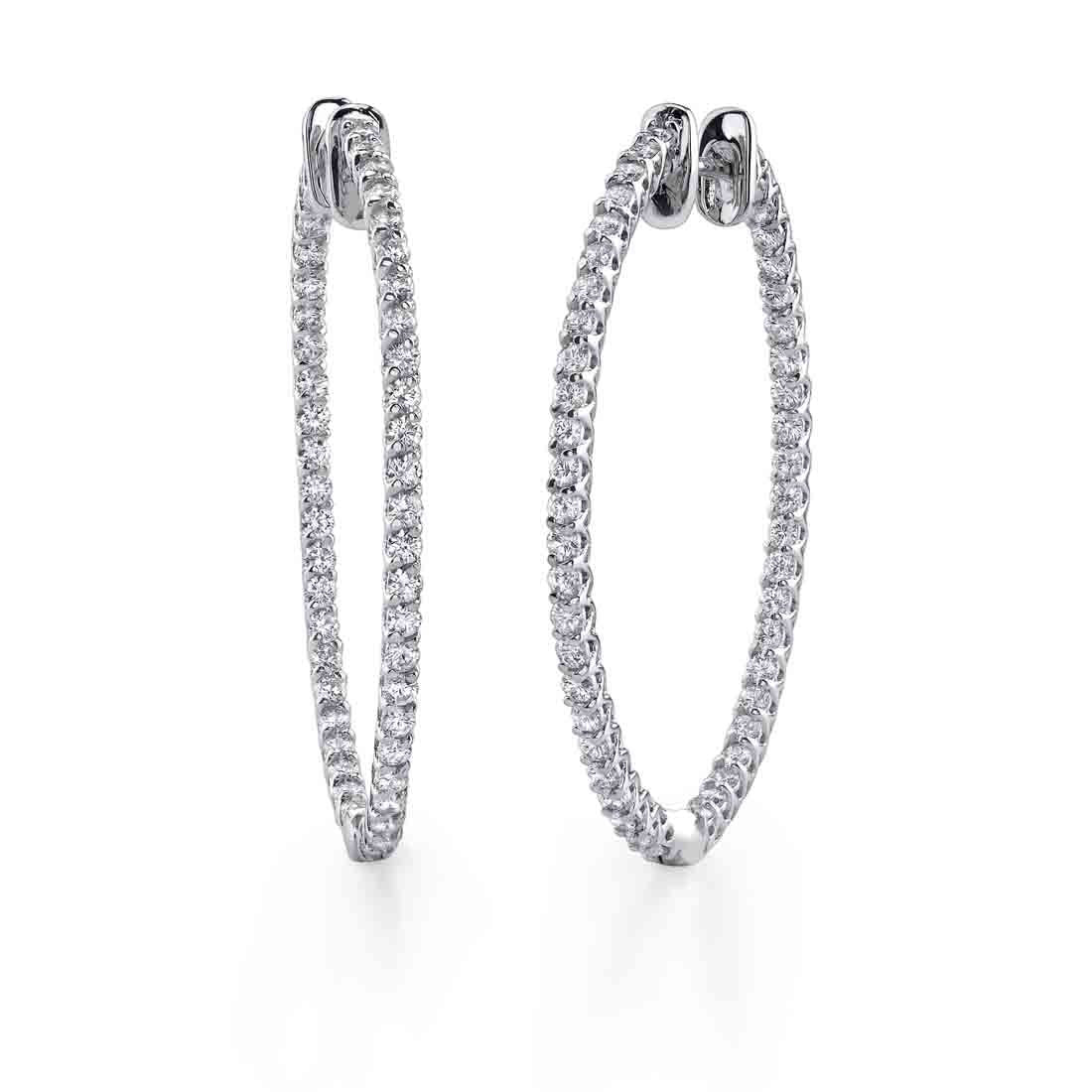 Sylvie | 14K White Gold Oval Diamond Hoop Earrings