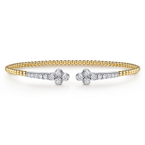 14K White & Yellow Gold Bujukan and Diamond Clover Open Bangle Bracelet