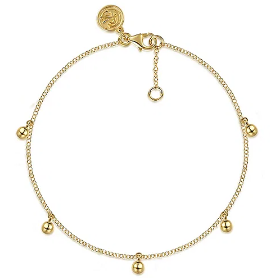 Gabriel & Co | 14K Yellow Gold Delicate Chain Bracelet with Bujukan Bead Drops