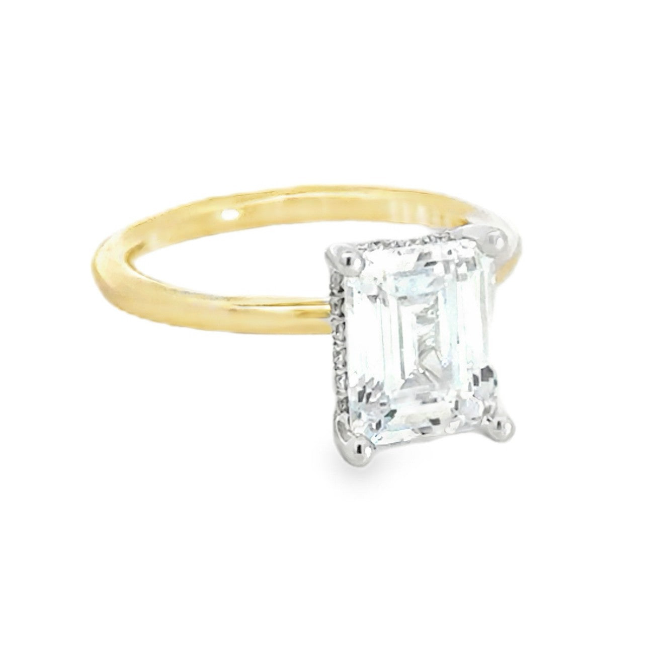 14K Two Tone Emerald Cut Diamond Engagement Ring with Accent Diamonds