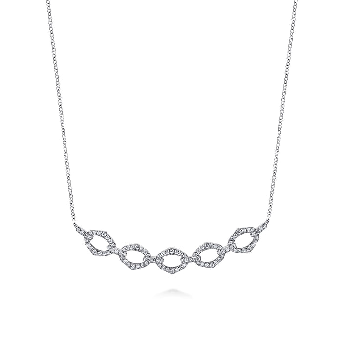 14K White Gold Diamond Link Bar Necklace