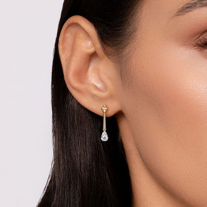 14K White and Yellow Gold Bujukan and Diamond Teardrop Stud Drop Earrings