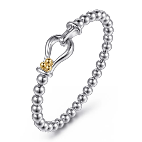 14K Yellow Gold and Sterling Silver Bujukan Horseshoe Bangle Bracelet (Size 6)