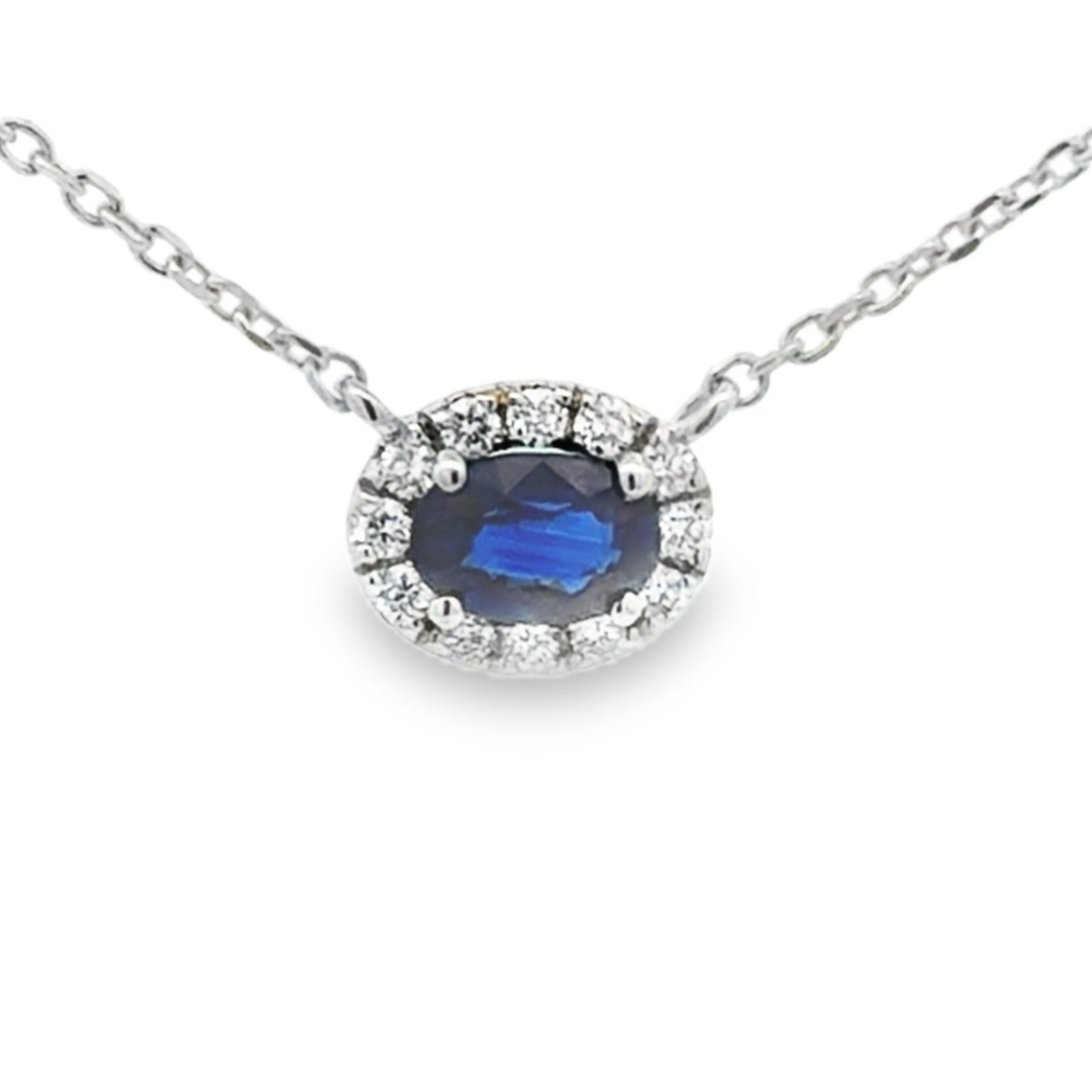 Diamond Halo and Sapphire Pendant Necklace
