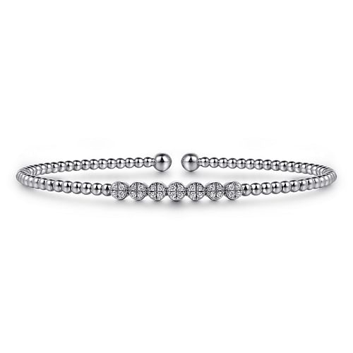 14K White Gold Bujukan Bead and Cluster Diamond Bangle