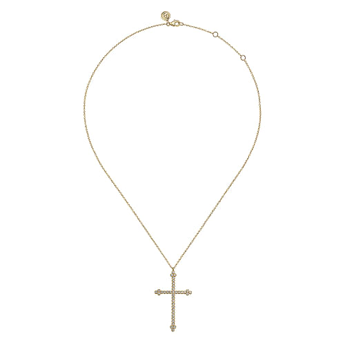 14K Yellow Gold Diamond Cross Necklace