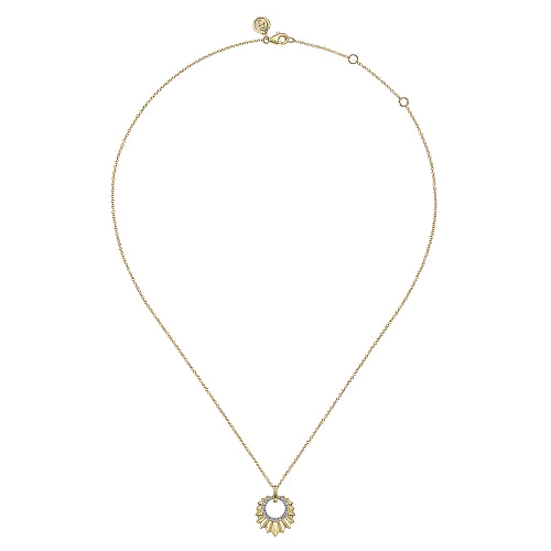 14K Yellow Gold Diamond and Diamond Cut Texture Pendant Necklace