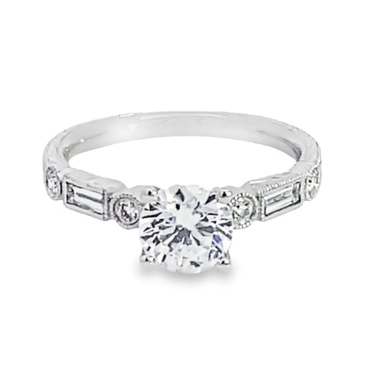 14K White Gold Accented Band Diamond Engagement Ring