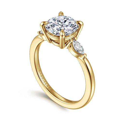 14K Yellow Gold Round Three Stone Diamond Engagement Ring