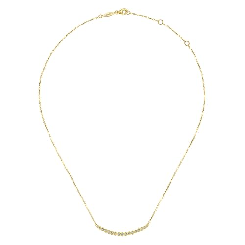 14K Yellow Gold Curved Bar Necklace with Bezel Set Round Diamonds