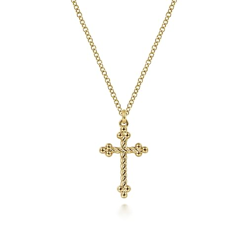 14K Yellow Gold Bujukan Twisted Rope Cross Pendant Necklace