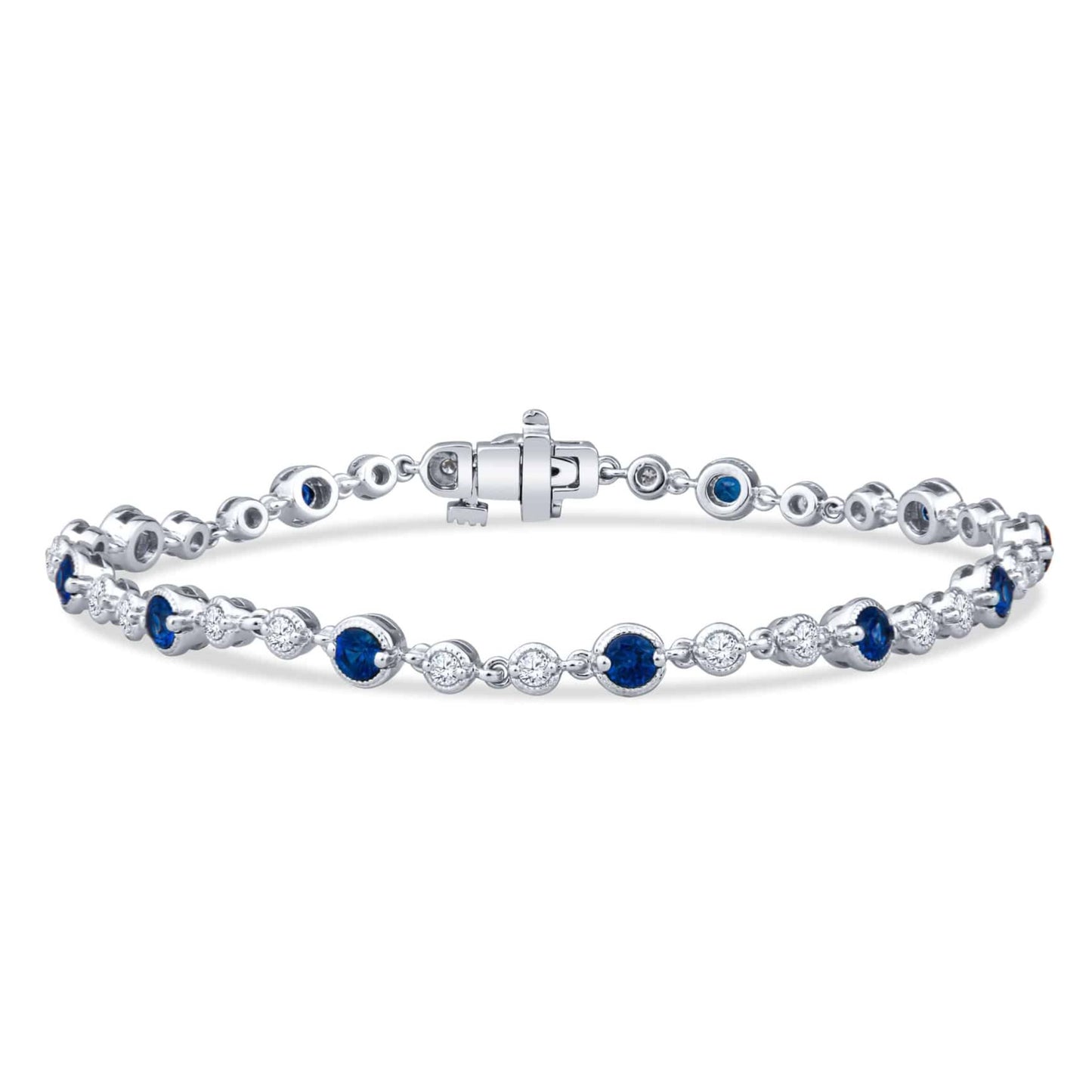 Vintage Style Milgrain Alternating Round Bezel Set Sapphire and Diamonds Bracelet