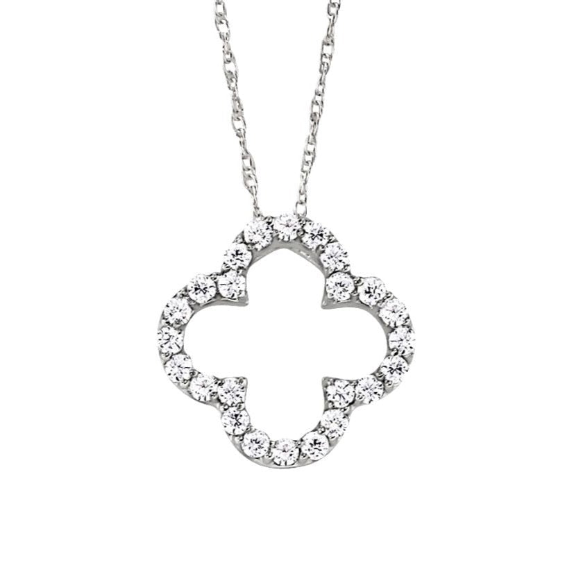 14K White Gold Diamond Encrusted Quatrefoil Cross Pendant