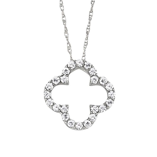 14K White Gold Diamond Encrusted Quatrefoil Cross Pendant