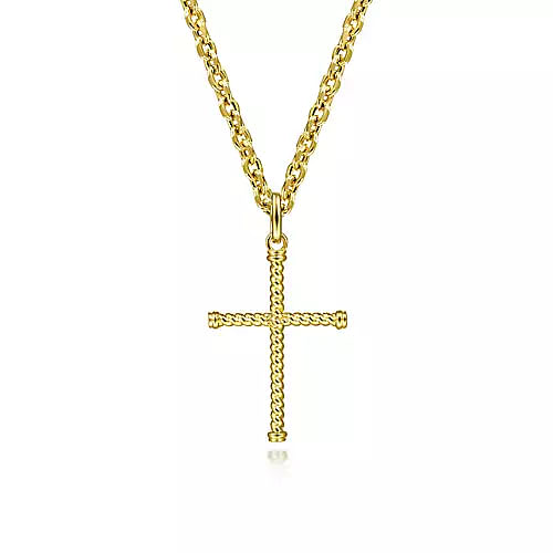 14K Yellow Gold Twisted Rope Cross Pendant