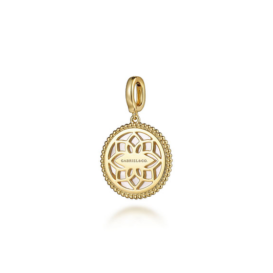 14K Yellow Gold Round Mother of Pearl Inlay Pendant