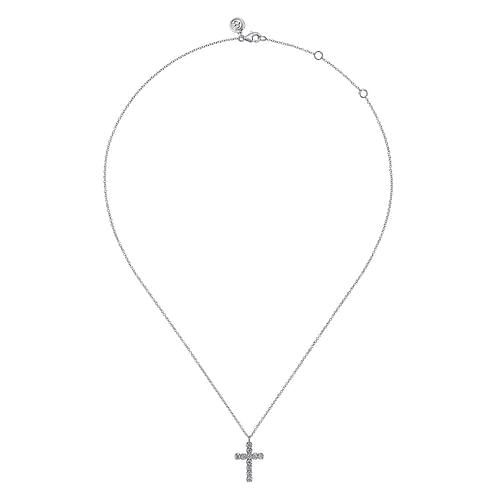 14K White Gold Diamond Cross Pendant Necklace