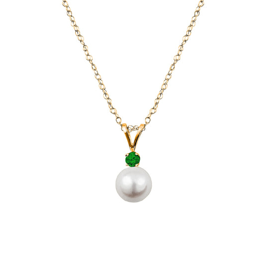 David Connolly | Classic Akoya Cultured Pearl Pendant with Emerald Accent