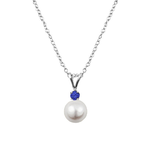 David Connolly | Classic Akoya Cultured Pearl Pendant with Sapphire Accent