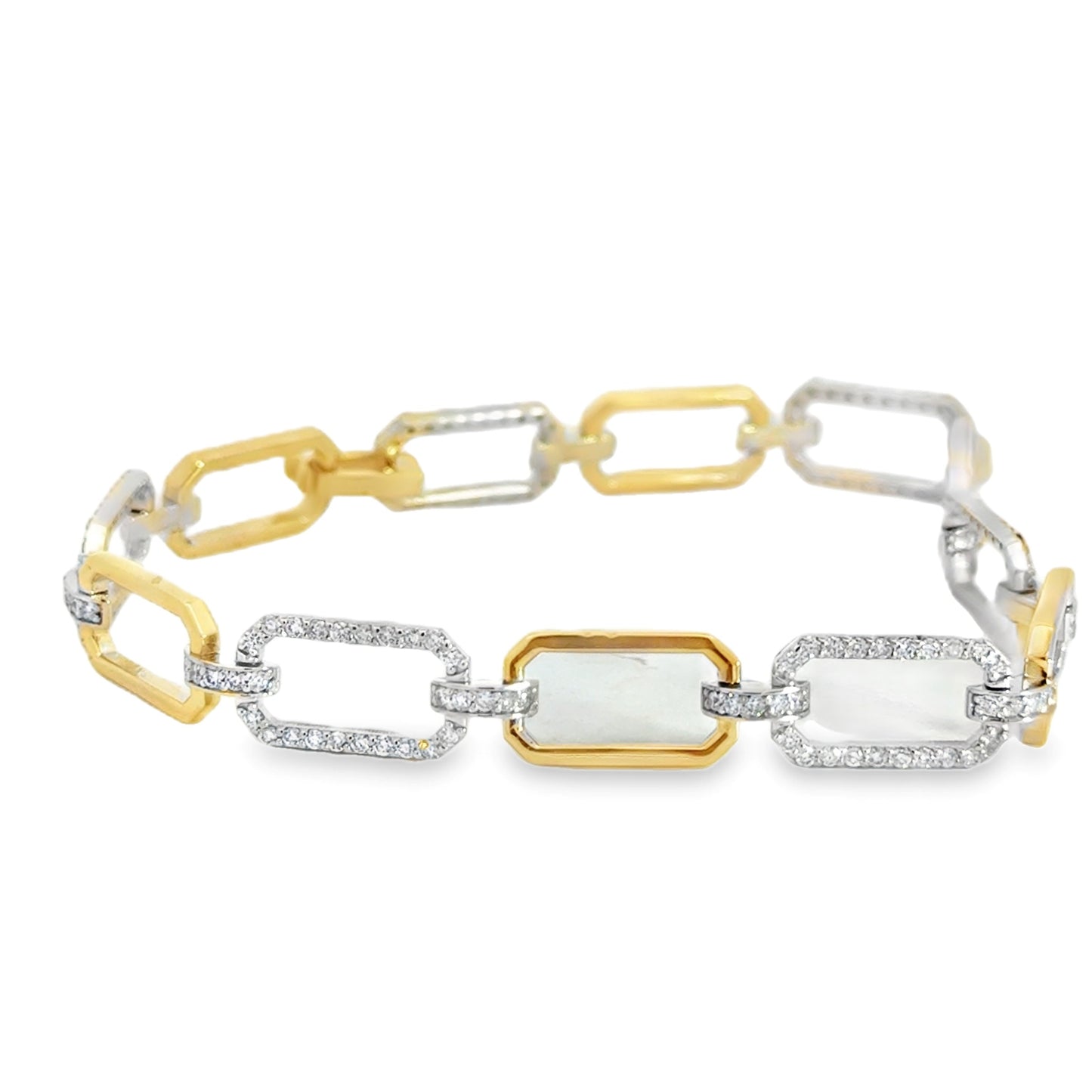14K White and Yellow Gold Diamond Chain Link Bracelet - 1.40 Carats