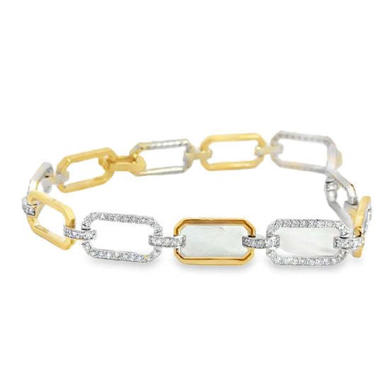 14K White and Yellow Gold Diamond Chain Link Bracelet - 1.40 Carats