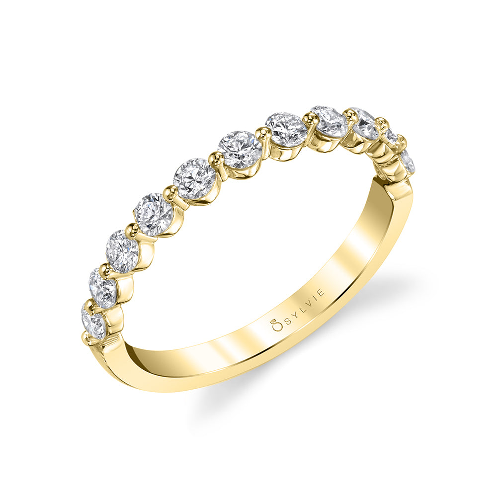 14K Yellow Gold One-Prong Diamond Wedding Band - 0.56 Carats